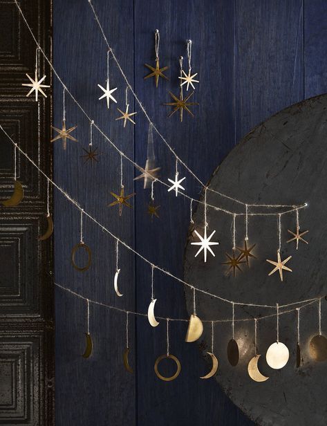 Starry Night Wedding, The Moon And Stars, Ornament Garland, Brass Ornaments, Celestial Wedding, Hippie Home Decor, Moon And Stars, 가을 패션, My New Room