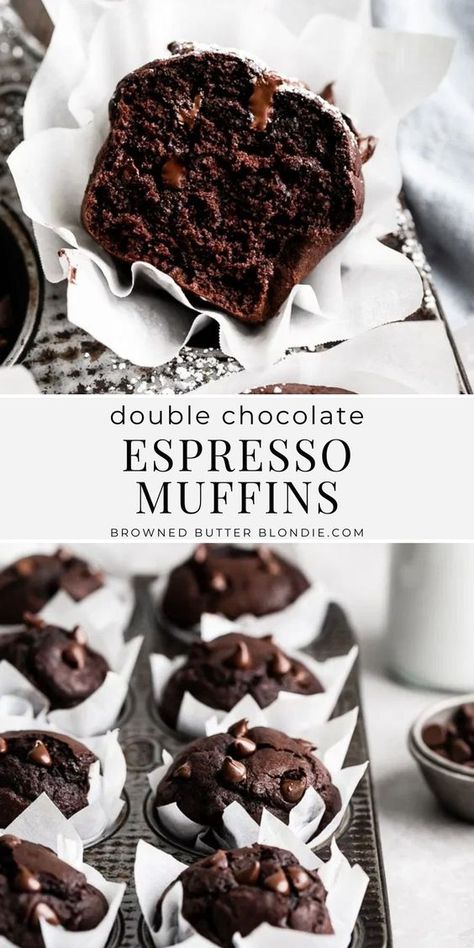 Chocolate Espresso Cheesecake Recipe, Chocolate Cappuccino Muffins, Espresso Bread Recipe, Coffee Muffins Espresso, Double Chocolate Muffins Easy, Double Chocolate Cupcake Recipe, Easy Baking Recipes Desserts Chocolate, Double Chocolate Espresso Muffins, The Best Chocolate Muffins