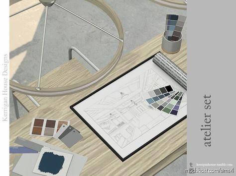 Atelier SET for Sims 4 at ModsHost! A set for the budding architect or interior designer. These simple decor pieces will complete any designer’s office or workshop and come with a variety of paint swatch samples, a table with extra slots, and a stylish, functional stool. Recoloring Allowed: Yes #gaming #videogames #sets #mods #sims #sims4cc Sims 4 Cc Eyes, Sims 4 Clutter, Architects Office, Paper Clutter, Sims 4 Cc Furniture, Sims 4 Cc Packs, Paint Swatches, Office Set, Sims Community