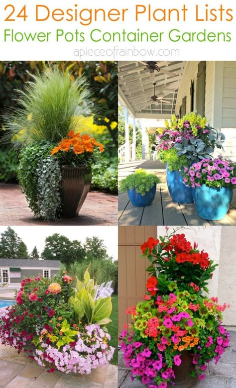 24 Stunning Container Garden Planting Ideas - A Piece Of Rainbow Mixed Flower Pots, Patio Planting, Full Sun Container Plants, Patio Flower Pots, Gemüseanbau In Kübeln, Potted Plants Patio, Patio Container Gardening, Backyard Gardens, Patio Flowers