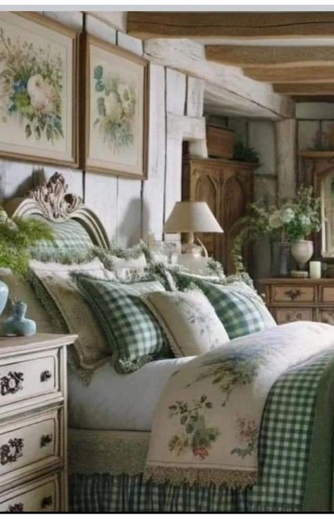 Country Farmhouse Interior, English Country Farmhouse, New England Bedroom, Mint Green Room, Green Room Design, Country Farmhouse Bedroom, Whimsical Bedroom, Cottage Room, Farmhouse Interior Design