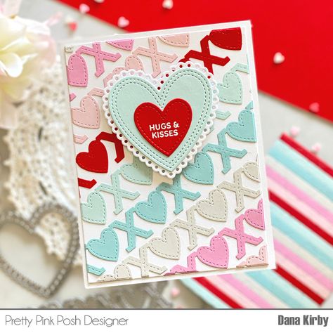 Love Cards Handmade, Valentine Heart Card, Valentine Words, Heart Border, Valentine Background, Scrapbooking Paper Crafts, Pretty Pink Posh, Valentine Anniversary, Stencil Crafts