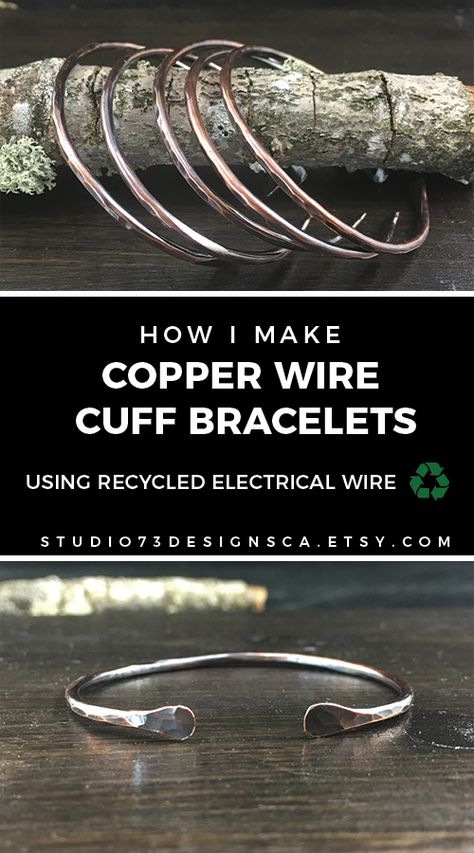 Copper Wire Cuff Bracelet, Diy Copper Bracelet Jewelry Making, Electrical Copper Wire Art, Hammered Copper Jewelry Tutorials, Hammered Jewelry Diy, Hammered Wire Jewelry Diy, How To Make Cuff Bracelets, Copper Bracelet Diy, Braille Jewelry