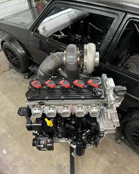 Turbo 07K inline-five going into a Mk1 VW Golf Vw Turbo, Audi Vehicles, Vw Racing, Mk1 Golf, Vw Golf 1, Vw Mk1, Perfect Things, Golf Mk1, Automotive Mechanic