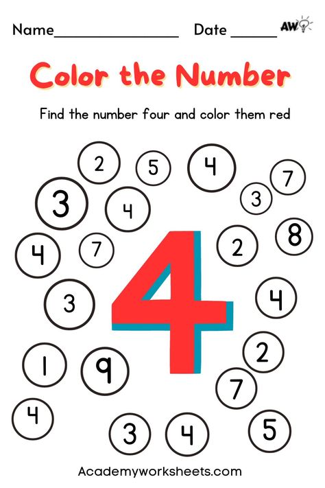 Color the number worksheets is an important activity for young children as it helps them recognize numbers and improves their cognitive Number 4 Activity, Color The Number, Back To School Crafts For Kids, Easy Math Worksheets, Number Activities Preschool, Free Printable Alphabet Worksheets, Number Search, Printable Alphabet Worksheets, Cognitive Activities