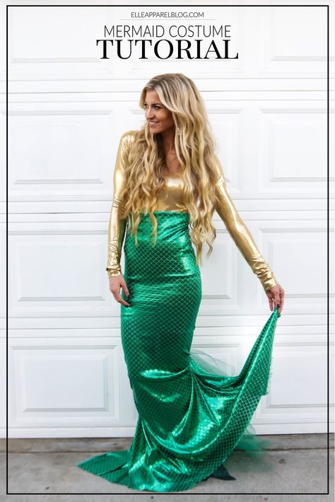 HALLOWEEN COSTUME TUTORIALS - Elle Apparel by Leanne Barlow Simple Mermaid Costume, Mermaid Costume Women, Adult Mermaid Costume, Golden Mermaid, Leanne Barlow, Elle Apparel, Mermaid Costume Diy, Disney World Halloween, Mermaid Costumes