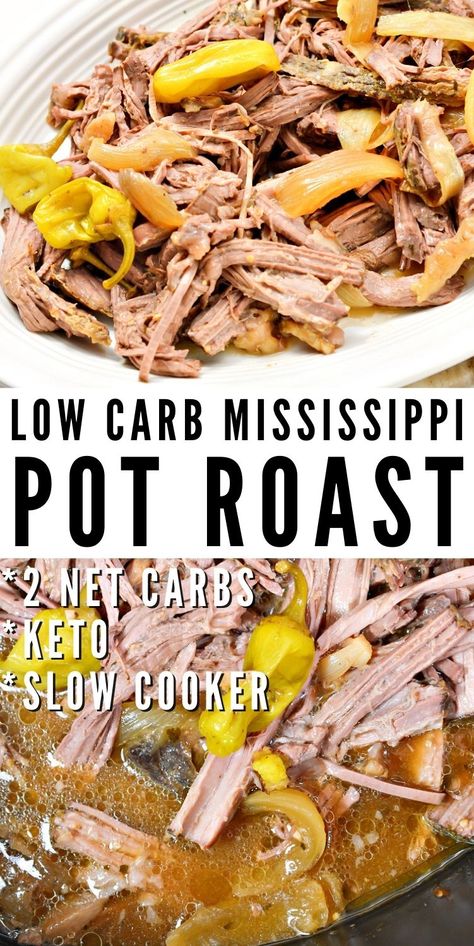 Low Calorie Mississippi Pot Roast, Low Carb Mississippi Pot Roast, Roast Keto Crockpot, Low Calorie Roast, Keto Mississippi Pot Roast Crockpot, Low Calorie Pot Roast, Low Carb Roast Beef Recipes, Low Carb Pot Roast Crockpot, Healthy Mississippi Pot Roast