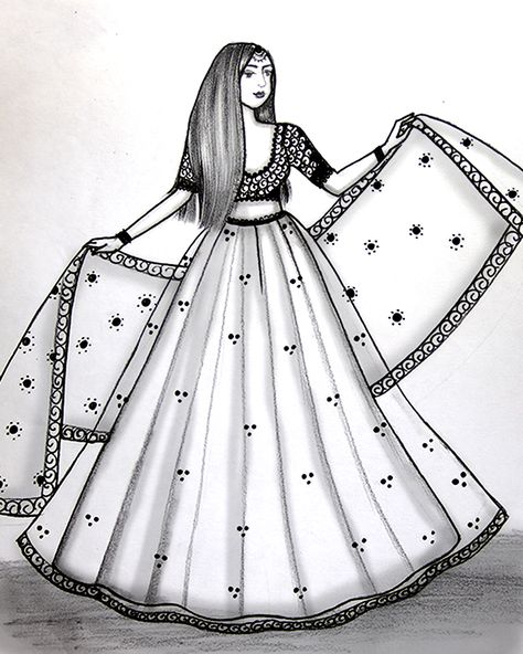 A Girl beautiful traditional dress -lehenga drawing || Pencil sketch for beginner || Mandala art,#Easydrawing #Pencildrawing #Girldrawing Traditional Dresses Drawing, Dress Design Drawing Sketches, Dulhan Drawing, Drawing Of Dresses, Girl Dress Drawing, Lehenga Drawing, Beginner Mandala, Dress Drawing Easy, Dress Lehenga