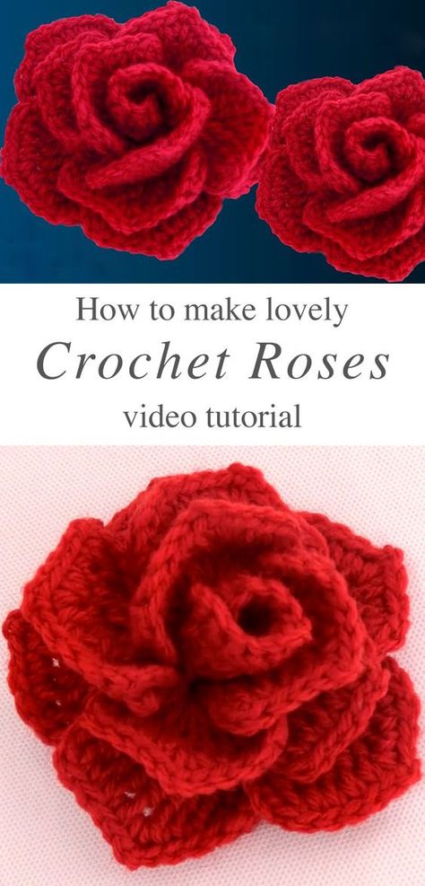 How To Crochet A Rose 3D Flower Easily | CrochetBeja Crochet Rose Heart, Crochet Red Rose Free Pattern, Crochet Flowers For Valentines, Crochet Rose Video Tutorial, Crochet Patterns Rose, Crochet Rose Buds Free Pattern, Small Crochet Roses Free Pattern, Easy Crochet Rose Pattern Free, How To Crochet A Rose Step By Step