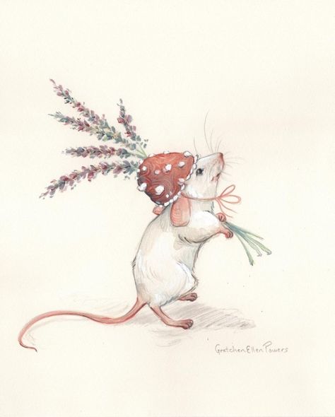 © Gretchen Ellen Powers, Michigan Artist • www.gretchenellenpowers.com • @gretchenellenpowers on Instagram Cute Rat Drawings, Mice Drawing, Mice Cartoon, South Haven Michigan, Shoulder Tats, Running Art, Mouse Sketch, Fairytale Creatures, Mouse Art