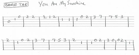 You Are My Sunshine - Banjo Tab - Vocal Melody in C Banjo Tuning, Banjo Tabs, Banjo Lessons, Banjo Music, Guitar Tabs Songs, Guitar Tabs, My Sunshine, You Are My Sunshine, Banjo