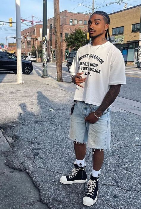 Black Men Streetwear, City Streetwear, Denim Bracelet, Drip Fashion, Summer Outfits Men Streetwear, Braids Cornrows, Trendy Boy Outfits, Mens Summer Outfits, Fashion Men Streetwear