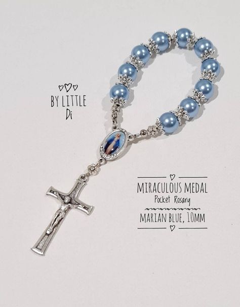 Lovingly hand-made, high-quality Catholic mini rosaries. Perfect giveaways for your little tot's baptism. These also make meaningful wedding keepsakes... a token of gratitude to the guests who'll join your family celebration.  A universal gift for everyone who'll join you in any of your Christian events. The pocket rosary is made of glass pearls in 10mm size, carefully threaded with a beading wire and secured with metal stoppers for durability. The rosary centre and crucifix are made in Italy. E Rosary Keychain, Finger Rosary, Small Rosary, Mini Rosaries, Chaplet Rosary, Sacred Jewelry, Rosary Style Necklace, Pocket Rosary, Rosary Jewelry