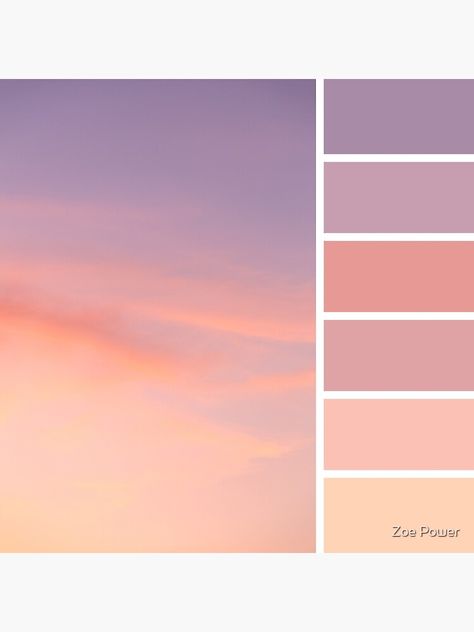 "Dreamy Sunset Skies Colour Palette" Art Board Print by zoepower | Redbubble Purple Sky Color Palette, Sunset Colour Pallet, Sunset Colour Wedding, Pastel Sunset Color Palette, Dreamy Colour Palette, Sunrise Colour Palette, Sunset Wedding Color Palette, Sunset Bedroom Aesthetic, Sky Colour Palette