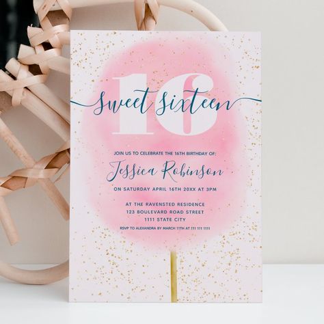 Cotton Candy Glitter, Sweet 16 Candy, Purple Sweet 16, 16 Invitations, 80th Birthday Invitations, 16th Birthday Invitations, Sixteenth Birthday, Sweet 16 Gifts, Sweet 16 Birthday Party