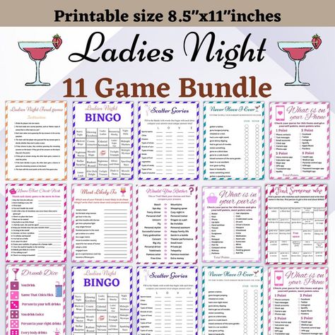 Ultimate Ladies Night Game Bundle , Digital Collection of 11 Games, Feud Game, Scatter Gories, Never Have I Ever, Instant Download - Etsy Girls Night Games Black People, Games To Play With Girlfriend, Paper Games To Play With Friends, Ladies Night Party Themes, Ladies Night Ideas, Games For Ladies Night, Ladies Night Games, Fun Templates, Girls Night Games