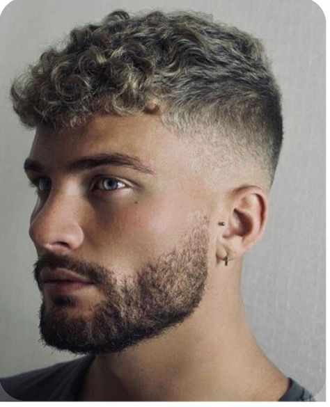 Men Haircut Styles Short Curly, Curly And Wavy Hairstyles Men, Mens Same Length Haircut, Wavy Perm Men Short Hair, Short Men Curly Haircut, Short Curly Haircuts Men Fade, Skin Fade Curly Hair Men, Mens Curly Fade, Faded Haircut For Men Curly Hair