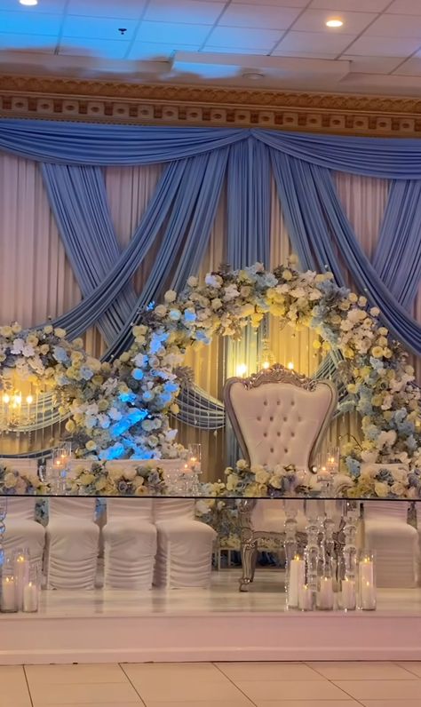 Ball Room Quince Theme, Elsa Themed Quinceanera, Decoration Ideas For Quinceanera, Cinderella Quinceanera Themes Ideas, Winter Quinceanera Ideas Decoration, Quinceanera Themes Cinderella, Quinceanera Themes Light Blue, Debut Blue Theme, Light Blue Quinceanera Centerpieces