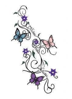 tattoo designs for grandkids names | Grandchildren Tattoos Butterfly Vine Tattoo, Flies Tattoo, Vine Tattoo Ideas, Tato Nama, Butterfly Vine, Grandchildren Tattoos, Tattoo Ankle, Kid Name Tattoo, Vine Tattoo