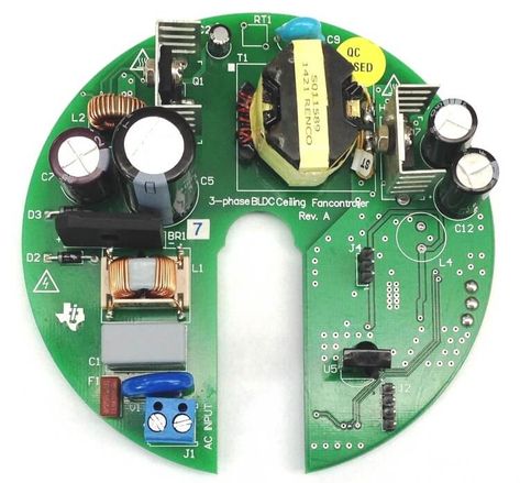 The Brushless DC (BLDC) ceiling fan controller with sensorless sinusoidal current control design runs from AC power and can convert 90-265 VAC into 24 VDC. In the ceiling fan segment, single-phase induction motors have traditionally dominated due to their ability to run directly from commonly available power sources in homes/offices. However, these motors are known […] The post Reference Design For BLDC Fan Controller With Current Control appeared first on Electronics For You. Bill Of Materials, Ac Fan, Printed Circuit Board, Electronics Design, Design Guide, Fan Speed, Ac Power, Electronics Projects, Circuit Board