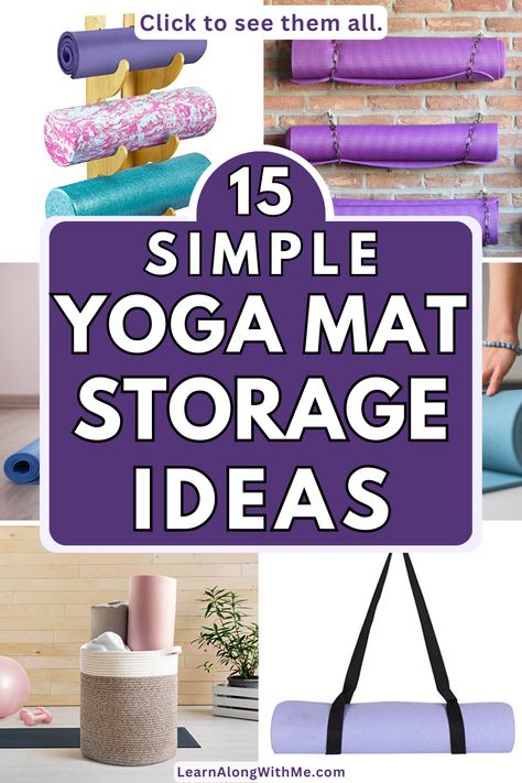 Here are some simple yoga mat storage ideas that vary from baskets, to hangers to wall racks, and more.  If you're into yoga and want some new ways to store your yoga mats, check these out. Yoga Mat Storage Cabinet, Yoga Mat Organization, Yoga Gear Storage, Store Yoga Mats At Home, Yoga Room Storage Ideas, Yoga Props Storage, Storing Yoga Mats, Hanging Yoga Mat Storage, Door Mat Storage