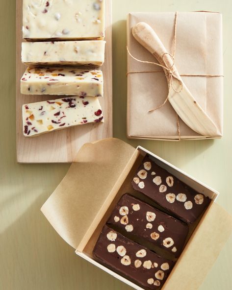 Chocolate-Hazelnut Fudge | Inspired by the traditional Italian treat torrone dei morti, this indulgent slab fudge calls for two kinds of chocolate (dark and milk), hazelnuts, and Nutella. It makes a wonderful homemade holiday gift for friends, neighbors, kids' teachers, and anyone else on your list. #food #recipe #marthastewart #holidayentertaining #holidayrecipes Hazelnut Fudge, Candied Lemon Slices, Berry Trifle, White Chocolate Fudge, Vegetarian Barbecue, Homemade Holiday Gifts, Fudge Bars, Candied Lemons, Christmas Food Gifts