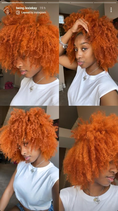 Ginger On 4c Hair, Spiced Amber Hair Color Black Women, Afro Dyed Hair, Dyed Afro Hair 4c, Ginger Dyed Hair, Orange Afro, Ginger Afro, Natural Ginger Hair, Afro Hair Dye