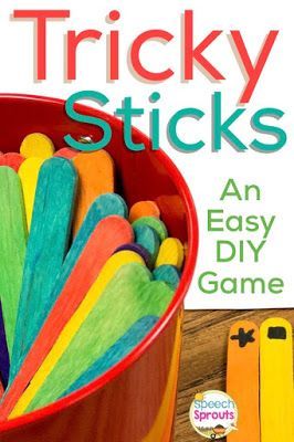 Tricky Sticks- Make this Super-Easy Speech Therapy Game for next to nothing-. It's a quick-play motivational game and fun for a range of ages. See how on Speech Sprouts blog. http://www.speechsproutstherapy.com Motivational Games, Function Outfit, Easy Sticks, Speech Games, Articulation Games, Preschool Speech Therapy, Speech Articulation, Play Therapy Techniques, Speech Therapy Games