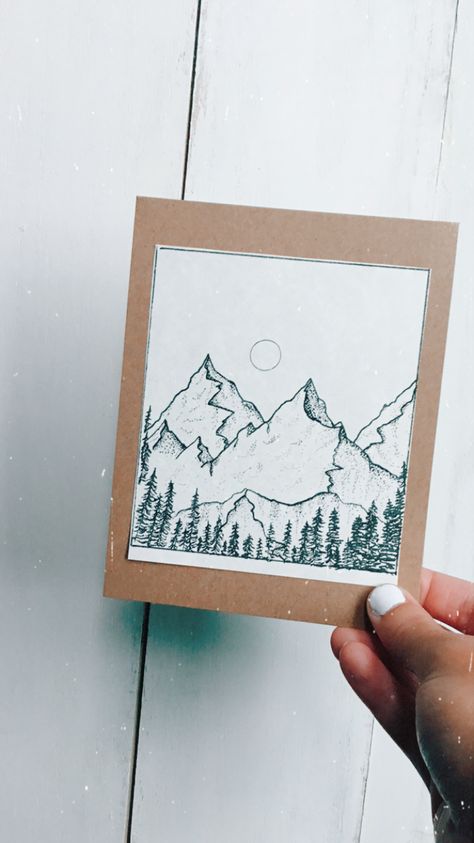 The ~mountains and pines~ card is perfect for all occasions! Available in my etsy shop. Order now! Mountain Birthday Cards, Happy Birthday Sunflower, Mountain Card, Happy Birthday Cards Diy, Mountain Drawing, Mixed Media Art Projects, Birthday Cards Diy, Types Of Art, Happy Birthday Cards