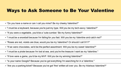 Are you looking for cute and clever ways to ask someone to be your Valentine? Well, you’ve come to the right place! In this blog post, we’ve gathered a bunch of adorable ideas that will make your heart race and leave a lasting impression. These suggestions are all about creating special moments that will make … Cute Ways to Ask Someone to Be Your Valentine Read More » Ask Someone To Be Your Valentine, Funny Ways To Ask Someone To Be Your Valentine, Ask Her To Be Your Valentine, How To Ask Your Crush To Be Your Valentine, How To Ask Someone Out On Valentines Day, Do You Want To Be My Valentine, Valentine Asking Ideas, Ask To Be Valentine Ideas, Ways To Ask Someone To Be Your Valentine