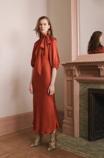 Diva Style, Tie Neck Dress, Satin Midi Dress, 가을 패션, Rebecca Taylor, Orange Dress, Lany, Rocker, Insta Fashion