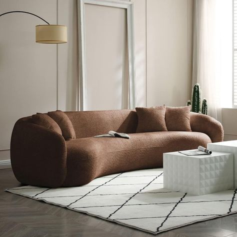 Sectional Sofa Comfy, Modern Curved Sofa, Curved Couch, Brown Sofas, Fabric Couch, Fireplace Room, Bedroom Couch, Couch Fabric, Living Room Apartment