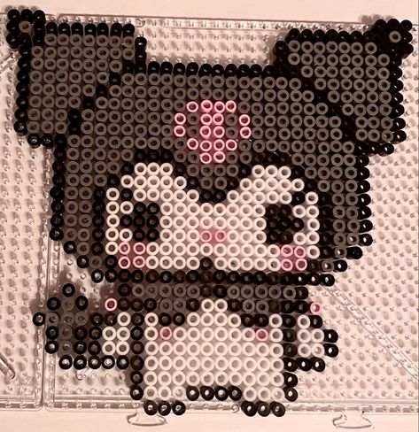 Perler Kuromi, Kuromi Pearl Beads, Perler Beads Ideas Sanrio, Perler Bead Ideas Anime, Pearler Bead Patterns Sanrio, Perler Bead Patterns Kuromi, Sanrio Perler Beads Pattern, Kuromi Perler Beads Pattern, Kuromi Hama Beads