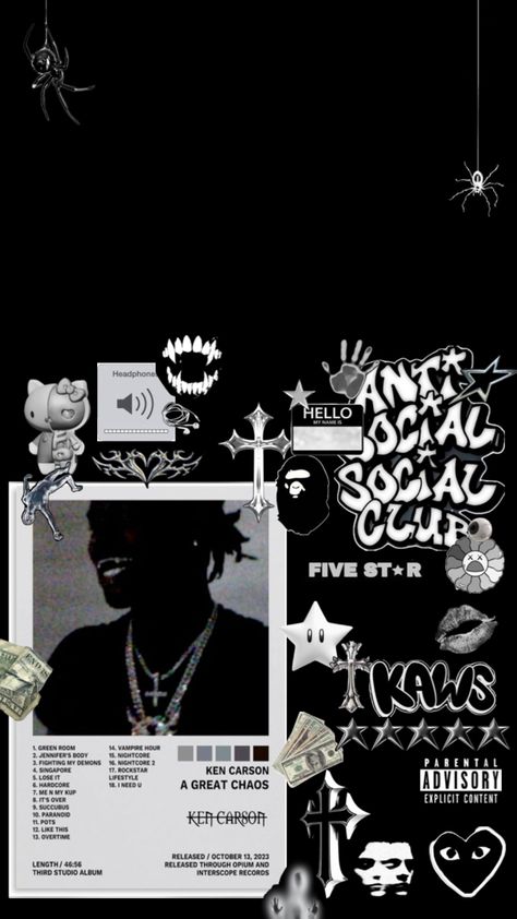 Wallpapers Rappers, Ken Carson Wallpaper, Hiphop Wallpapers, Y2k Black Aesthetic, Barcelona Wallpapers, Rap City, Hip Hop Wallpaper, Rapper Wallpaper Iphone, Rap Album Covers