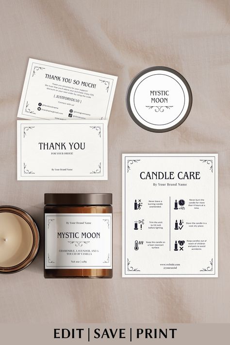 2024 Must Haves Candle Labels to Grow Your Biz! Candles Business, Candle Spiritual, Candle Care Card, Candle Labels Printable, Candle Template, Candle Packaging Design, Label Candle, Witchy Candles, Candle Labels Design