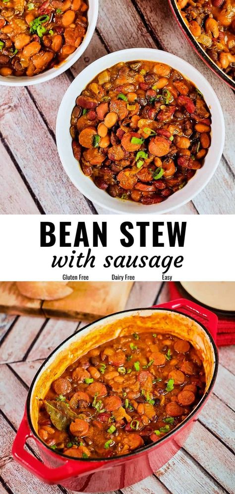 Bean Stew Recipe, Bean Stew Crockpot, Sausage And Bean Stew, Crockpot Beans And Sausage, Crockpot Recipes With Beans, 6 Bean Medley Recipes, Smoked Sausage Stew, Bean And Sausage Recipes, Bean Medley Recipes