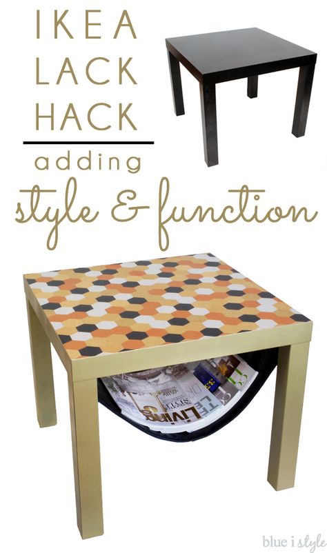 A simple IKEA LACK side table gets a glam new and a DIY magazine sling below the table. Bonus points for both style AND function! Ikea Lack Table Makeover, Ikea Lack Hack, Ikea Lack Side Table, Ikea Hack Kids, Lack Table, Ikea Lack Table, Table Ikea, Craft Table Diy, Diy Ikea