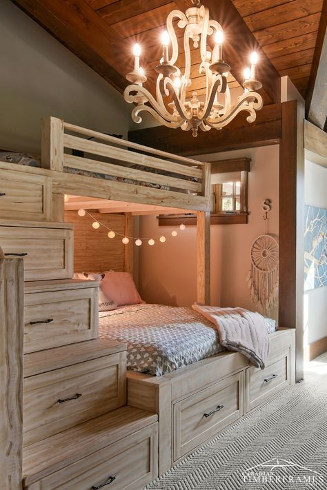 Rustic Modern Cabin Interior Beds & Bed Frames, Bunkbeds Design, Kids Bedroom Farmhouse, Bunkbeds Ideas, Girl Bunkbeds Room Ideas, Bedroom Ideas Bunkbeds, Girls Bedroom Ideas With Bunkbeds, Rustic Girls Room, Girls Bunkbed Ideas