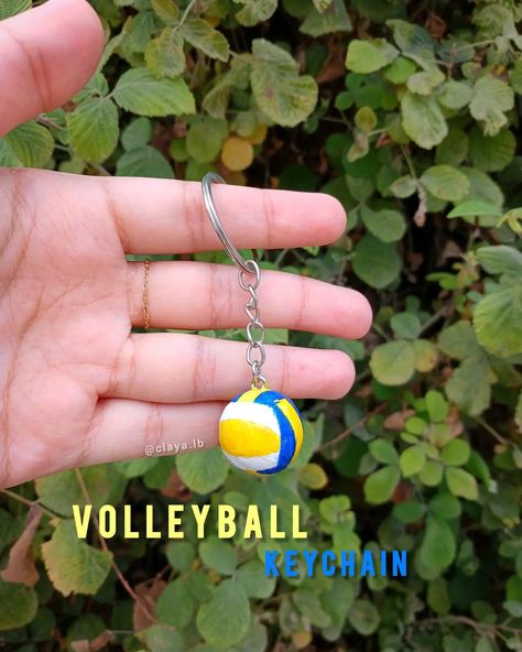 Volleyball keychain Price:7$ For volleyball lovers,get urself/friends/loved ones this keychain. You can change it into necklaces/phonecharms/pins. You can also do any sport you like😍 💛dm me to order and customize 💙in lebanon and shipping worldwide #volleyball #volleyballsport #volleyballfan #sport #sportfan #claykeychain #clayball #clayitems #claycharms #clayartist #clayart Clay Volleyball, Haikyuu Volleyball Ball, Clay Ball Keychain, Volleyball Keychain Diy, Haikyuu Keychain, Volleyball Crafts, Volleyball Keychain, Volleyball Necklace, Clay Keychain