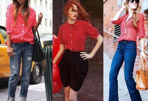 How to Wear Polka Dots in 2021? White Polka Dot Top Outfit, White Polka Dot Shirt Outfit, Polka Dot Shirt Outfit, Red Tshirt Outfit, Polka Dot Blouse Outfit, Polka Dot Top Outfit, Red Polka Dot Top, 2017 Outfits, Dots Outfit