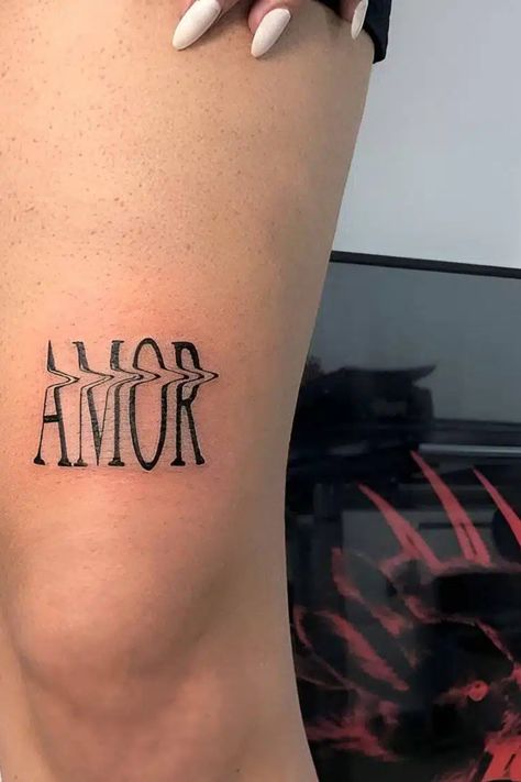 20 Clever And Charming Word Tattoo Ideas Distorted Word Tattoo, Chaos Tattoo Words, Idgaf Tattoo, Leg Writing Tattoo, Control Tattoo, Phrase Tattoo, Muse Tattoo, 2003 Tattoo, Typographic Tattoo