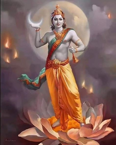 Lord Chandra Dev, Chandra Dev, साईं बाबा, God Artwork, Lord Vishnu Wallpapers, Indian Painting, Hinduism Art, Vedic Art, Ganesha Art