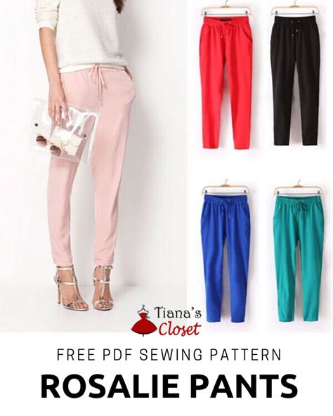 Free PDF sewing pattern: Rosalie elastic waist cropped pants – Tiana's Closet Paper To Print, Pants Pattern Free, Sewing Pants, Dress Patterns Free, Save The Earth, Free Sewing Pattern, Free Pdf Sewing Patterns, Pants Sewing Pattern, Dress Making Patterns