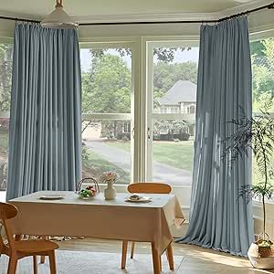 Room Darkening Thick Velvet Pleated Curtains 120 Inches Long, Thermal Insulated Pinch Pleated Drapes Curtains with Hooks for Patio Door Bedroom Living Room (Dusty Blue, 1 Panel, 52" W x 120" L) Pinch Pleated Drapes, Curtains With Hooks, Teal Curtains, Curtains Room, Pinch Pleat Drape, Door Bedroom, Calming Bedroom, Pinch Pleat Curtains, Pleated Drapes