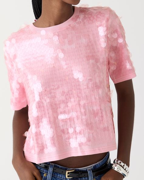 J.Crew: Broken-in Jersey T-shirt With Sequins For Women Jersey Tshirt, Pink Orchids, Statement Tees, T-shirts & Tank Tops, Sequin Top, Jersey T Shirt, Fashion Tops, Jersey Fabric, Short Tops