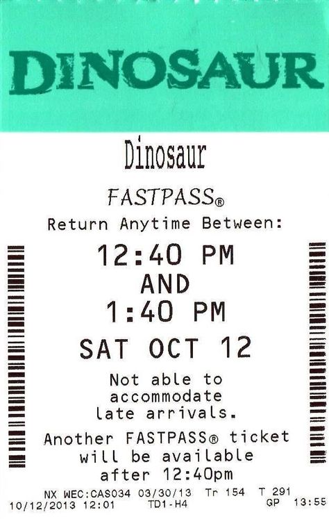 Walt Disney World - Animal Kingdom - Dinosaur - Fastpass Disney Prints, Disney Dinosaur, Disney Fast Pass, Disney Planner, Disney Tickets, Disney College, Disney College Program, Walter Elias Disney, Disneyland Tickets