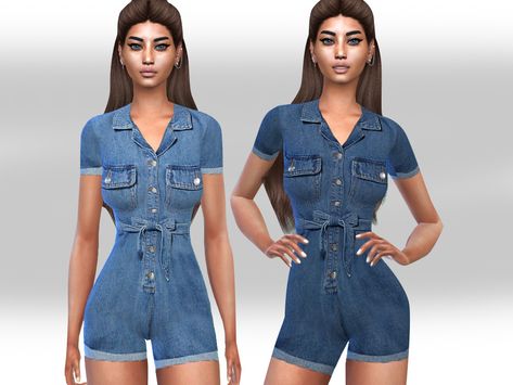 Classy Swimsuit, Short Sleeve Denim Jumpsuit, Denim Short Jumpsuit, Sims 4 Expansions, Sims 4 Toddler, Black Ripped Jeans, Denim Romper, Sims 4 Clothing, Sims Mods