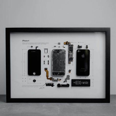 Disassembly iPhone 4, iPhone Teardown Templates, Frame iPhone, iPhone Wall Art, iPhone Frame Art Active Exploded View, Iphone Art, Iphone Style, Old Phone, Vintage Memory, Tear Down, Collage Frames, Frame Template, Digital Technology