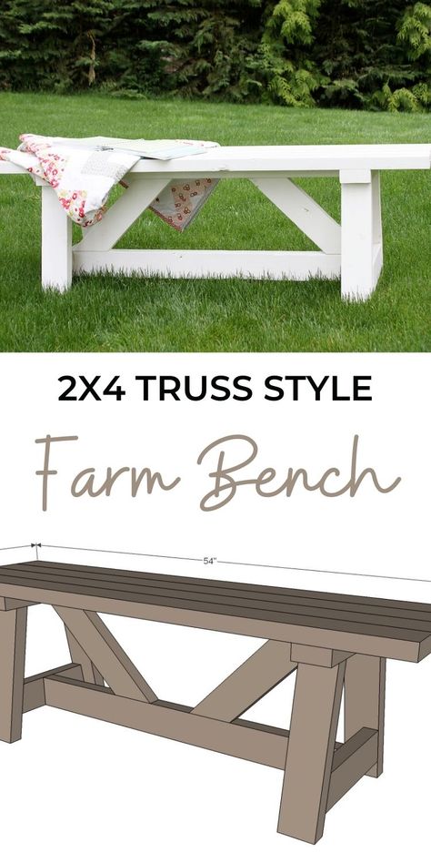 Outside Table And Bench, 2x4 Bench Diy Simple, Farm Bench, Farm Furniture, Farmhouse Bench Diy, Barn Table, Sand Projects, Diy Wood Bench, Diy Stool