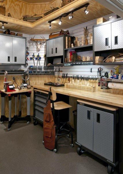 Top 60 Best Garage Workshop Ideas - Manly Working Spaces Work Shop Building, Garage Workshop Layout, Garage Floor Paint, Garage Workshop Organization, Workshop Layout, Garage Remodel, Garage Work Bench, Garage Interior, Garage Makeover